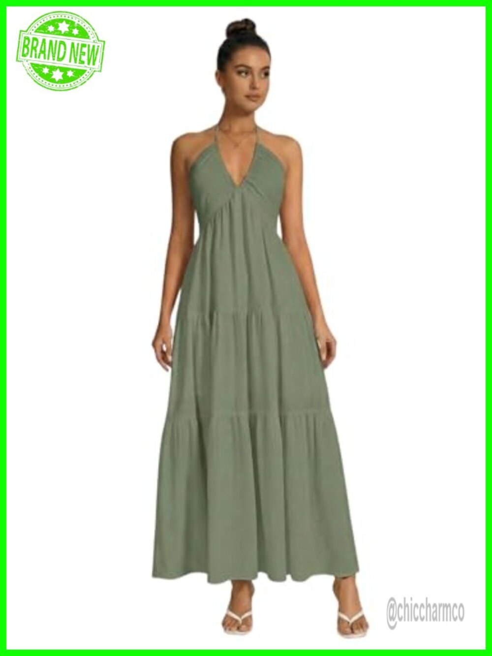 Halter Maxi Dress Backless V Neck Sleeveless Summer Beach Wedding Guest